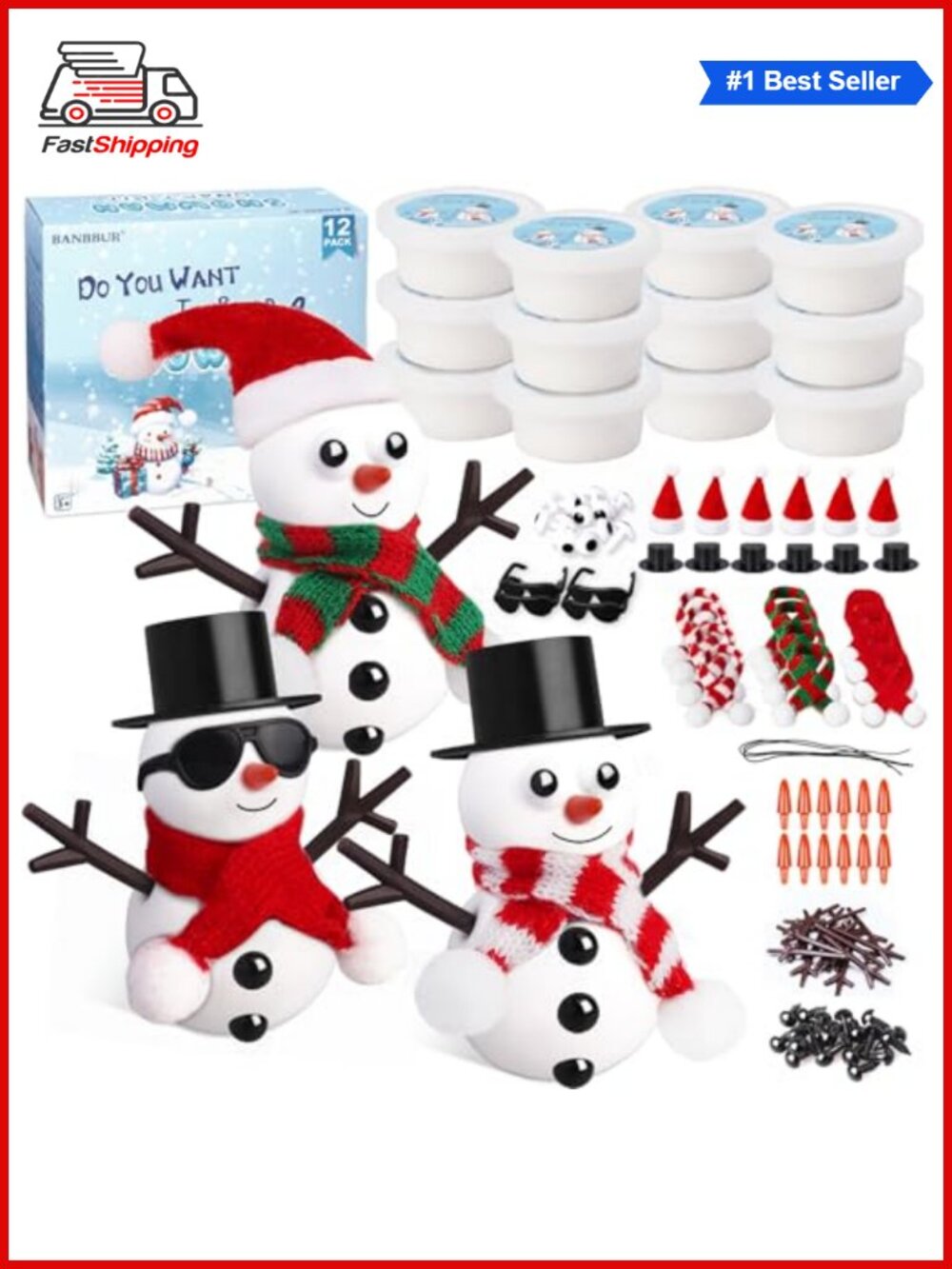 🎅 Build a Snowman Kit Christmas Stocking Stuffers DIY Clay Craft Kids